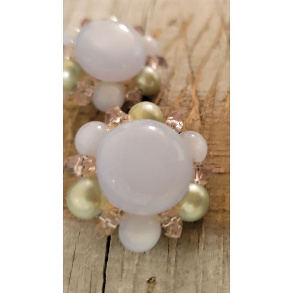 Vintage Flower Clip On Earrings‎ Pearl Beaded Statement Elegant - Picture 10 of 14